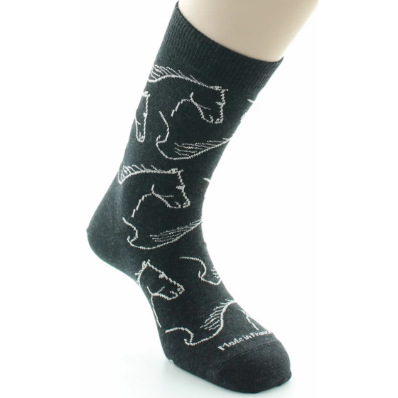 Dagobert Horse Cotton Socks Anthracite Made in France
