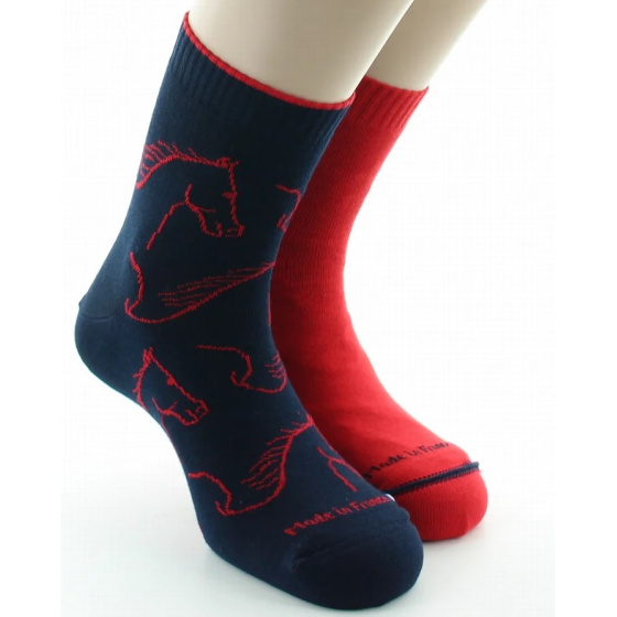 Reversible Horse Socks Navy & Gear Made in France - Dagobert