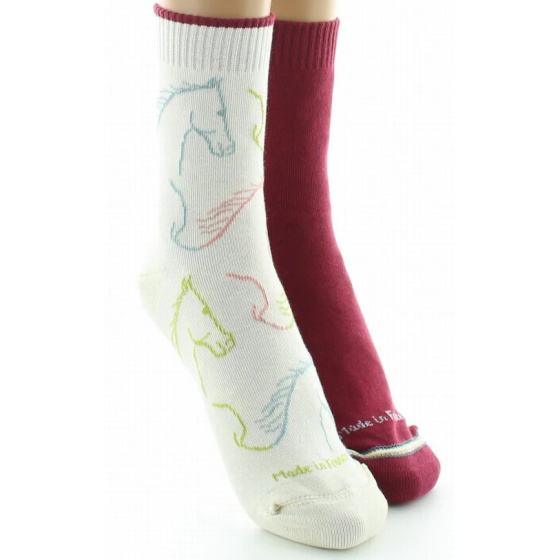 Reversible Horse Socks Ecru & Burgundy Made in France - Dagobert Reversible Horse Socks Ecru & Burgundy Made in France - Dagobert