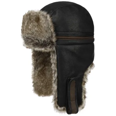 Black Leather Yorkshire Trapper Hat - Stetson ref 20955 traclet hat shop