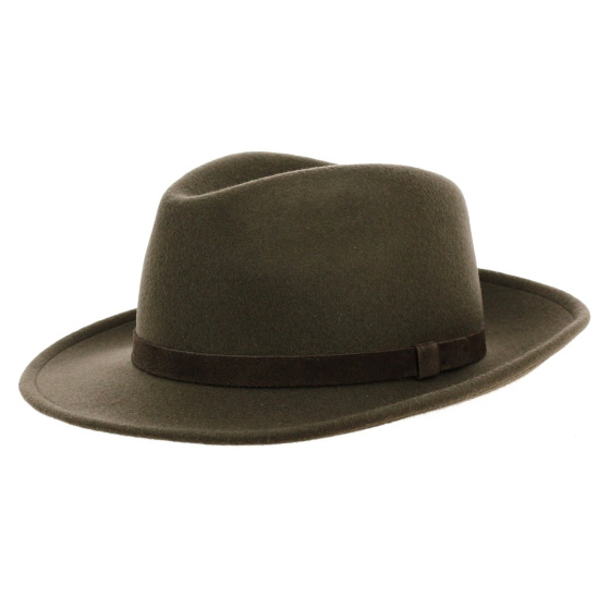 Olive fedora hat made in France with ear flaps Olive fedora hat made in France with ear flaps