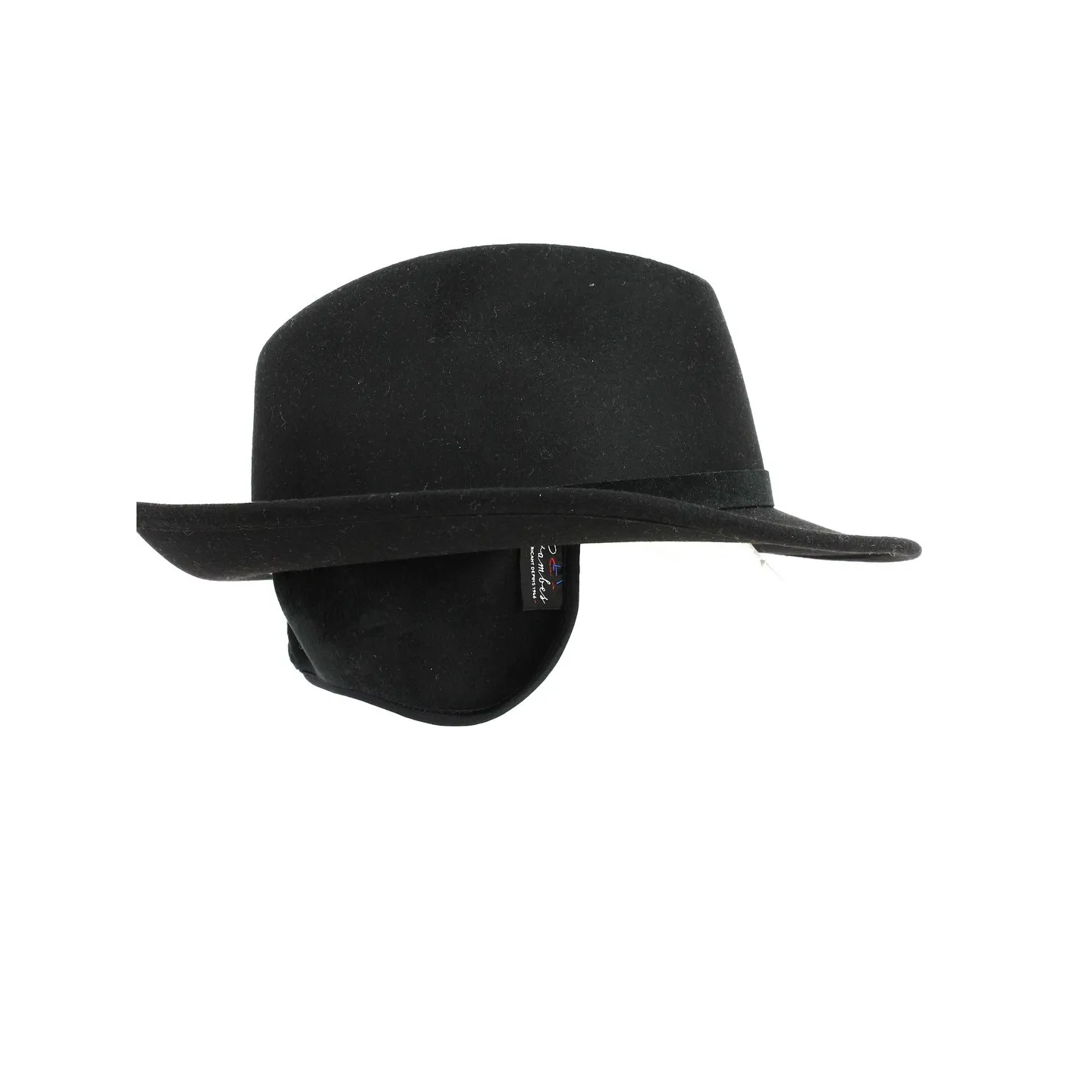 Black fedora hat with ear flaps made in France - ref 20993