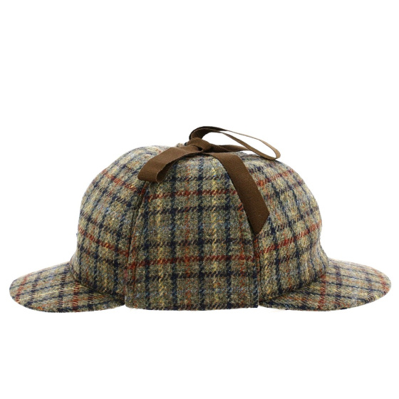 Casquette sherlock holmes a carreaux vert olive
