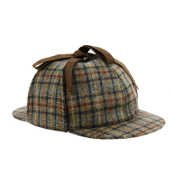 Olive green checkered Sherlock Holmes cap