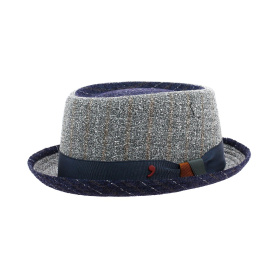 Two-tone Blue and Grey Pork Pie Hat Afonso d'Este