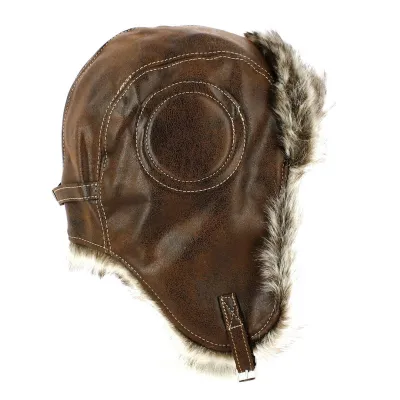 Brown vintage faux leather ushanka - ref 21023