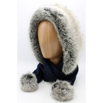Evora Navy Fleece & Faux Fur Hood - Traclet Reference: 21031| Traclet Hat Shop