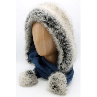 Capuche Évora Polaire Bleu & Fausse Fourrure - Traclet