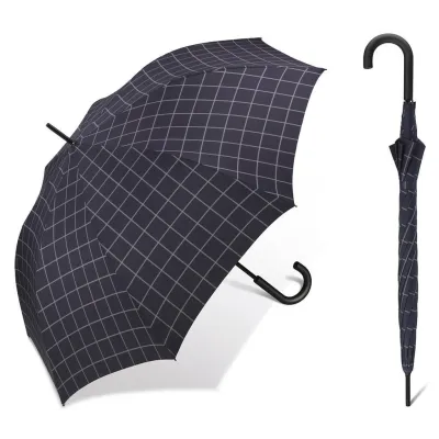 Blue Gents Long Check Walking Umbrella - Esprit Reference: 21048 Chapellerie Traclet