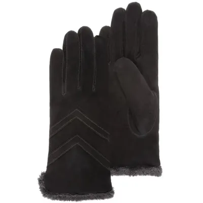 Women's Touch Screen Suede Leather Gloves in Black - Isotoner Reference: 21073| Traclet Hat Shop