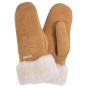 Women's Leather Mittens with Faux Fur - Cognac - Isotoner