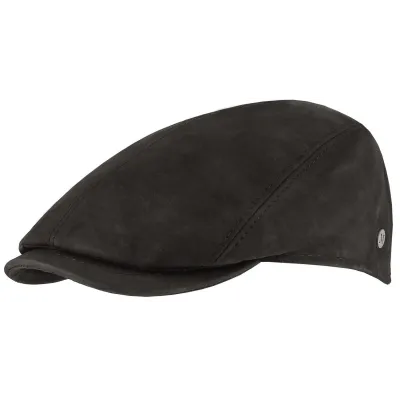 Black Leather Ravenne Flat Cap - Flechet reference 21121 traclet hat shop