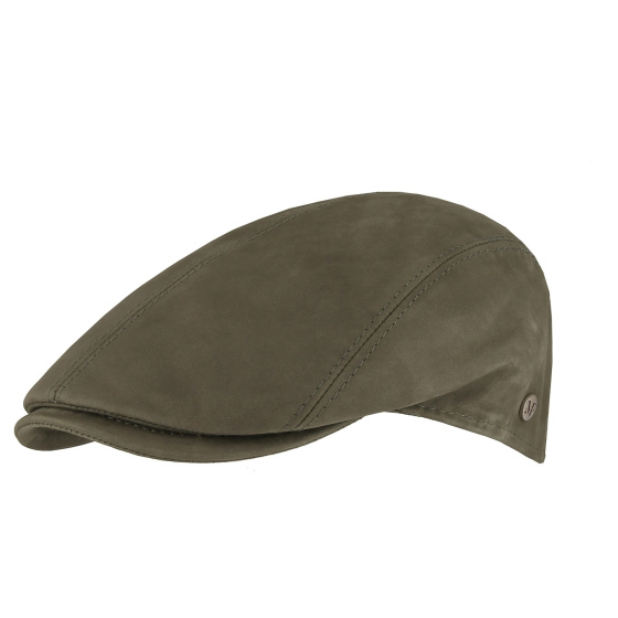 Olive Leather Flat Cap Ravenne - Flechet