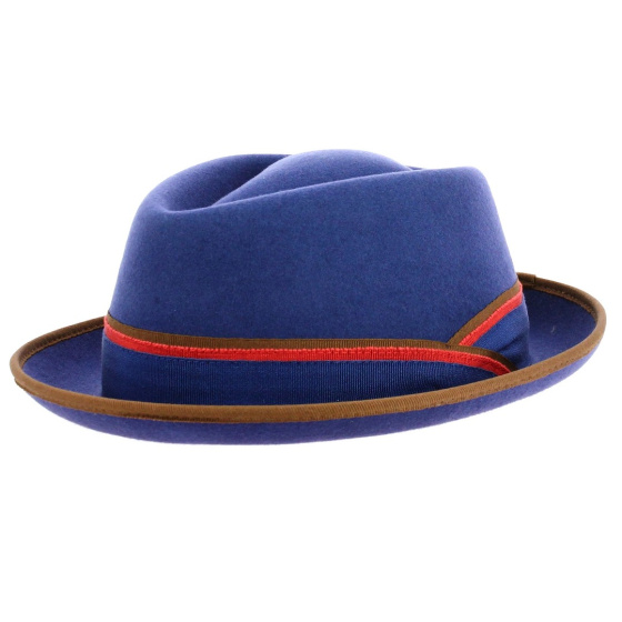 Royal Blue Felt Porkpie Monza Hat - Traclet