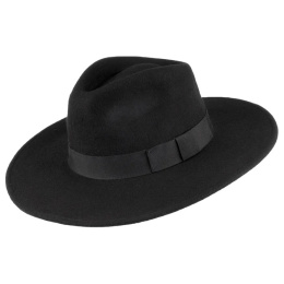 JAXON & JAMES The Author Black Wide Brim Fedora Hat