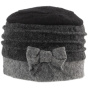 Black & Grey Wool Beanie Hat with Bow - Traclet