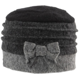 Black & Grey Wool Beanie Hat with Bow - Traclet