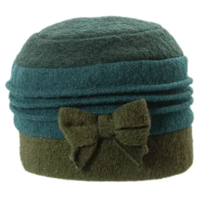 Wool Beanie with Green & Olive Bow - Traclet Reference: 21191 | Traclet Hatmakers