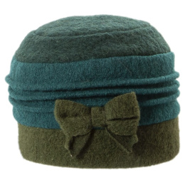 Wool Beanie with Green & Olive Bow - Traclet