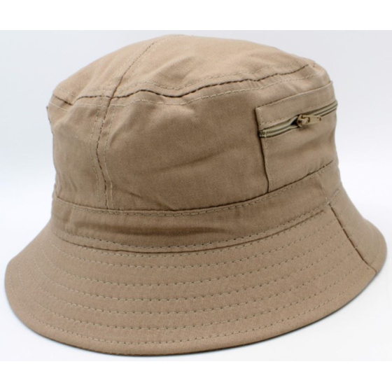 Bucket Hat - Dark Beige Cotton Fabric Hat