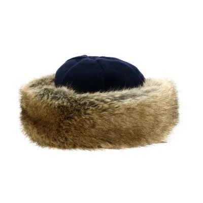 Toque Marmotte polaire marine & fausse fourrure beige - Traclet