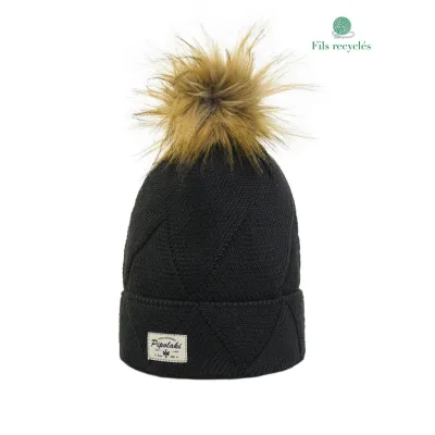 Black Agena Pompom Beanie - Pipolaki . Reference: 21355| Traclet Hat Shop