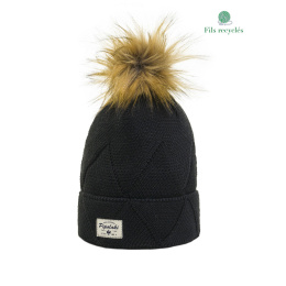 Black Agena Pompom Beanie - Pipolaki