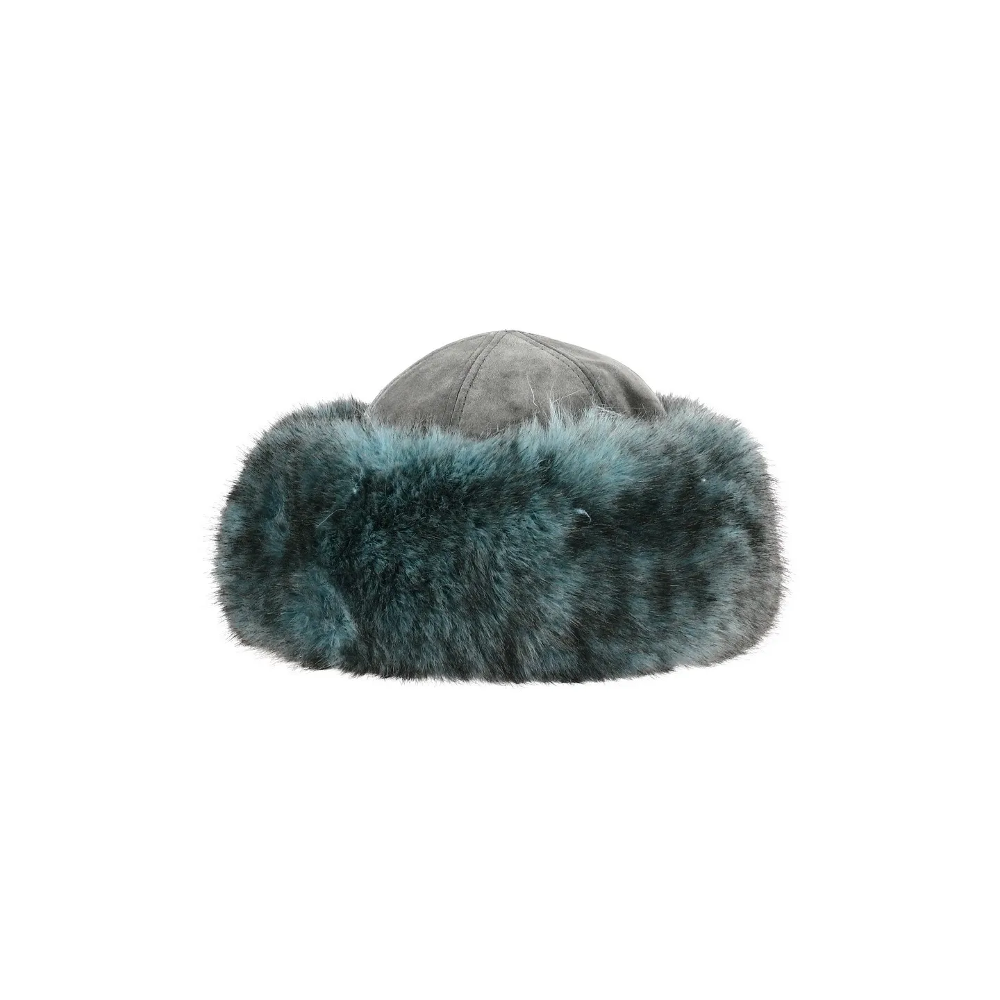 Irena Women's Toque in Turquoise Faux Fur & Grey Leather - Traclet . Reference: 21336 | Traclet Hatters