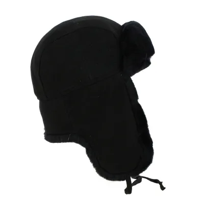 Leather & Sheepskin Traclet Ushanka Black Reference: 614 | Traclet Hat Shop