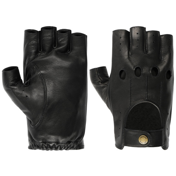 Summer Black Leather Driving Fingerless Gloves - Stetson