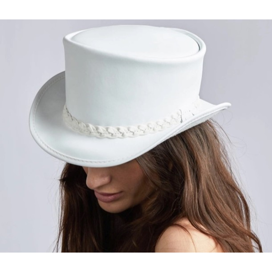 White Leather Top Hat - American Hat