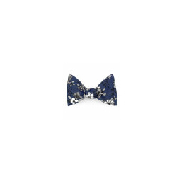 Navy Blue Dahlia Floral Bow Tie - Le Coq En Pap