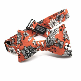 Fire Dahlia Orange Floral Bow Tie - Le Coq En Pap