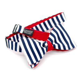 Red and White Bow Tie with Navy Striped Reverse - Le Coq En Pap