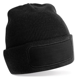 Black Recycled Polyester Patch Beanie - Traclet