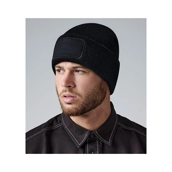Black Recycled Polyester Patch Beanie - Traclet