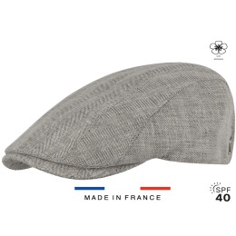 Perfect Flat Cap in Gray Linen with UV 40+ Protection - Fléchet