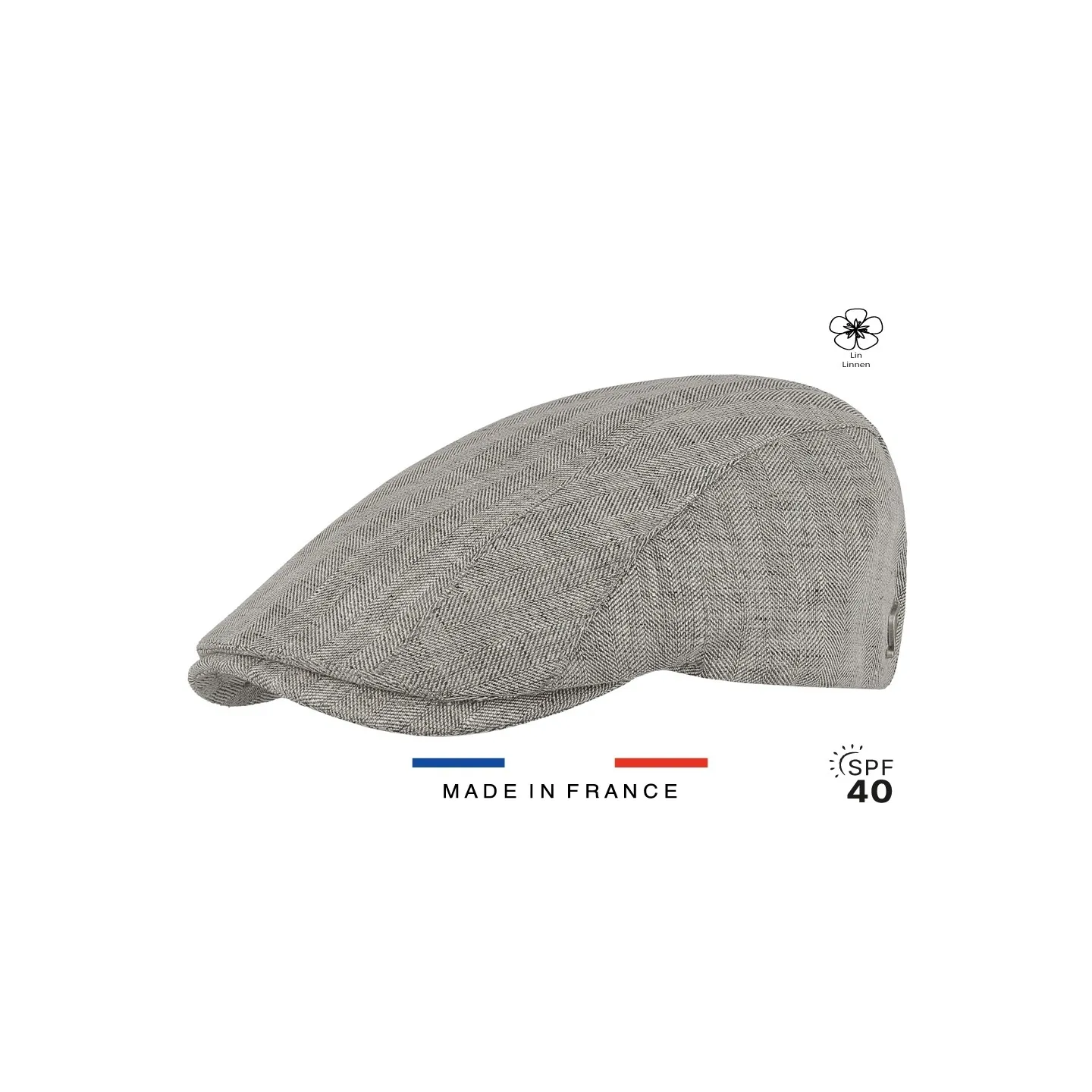 Perfect Flat Cap in Grey Linen with UV 40+ Protection - Fléchet Reference: 12920 | Chapellerie Traclet