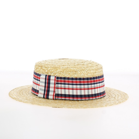 Natural Straw Hat - Red, White & Blue Striped Band