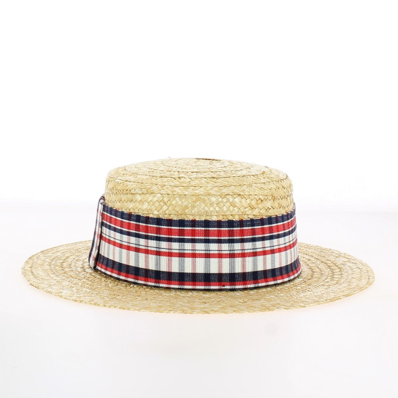 Natural Straw Hat - Red, White & Blue Striped Band Natural Straw Hat - Red, White & Blue Striped Band
