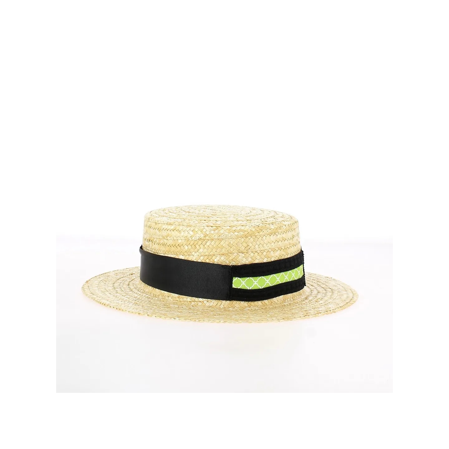 Chapeau de Paille Naturel Noir et Vert