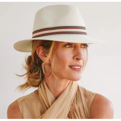 Ivory Stripe Fedora Hat UPF 50+ - House of Ord Reference: 21811| Traclet Hat Shop
