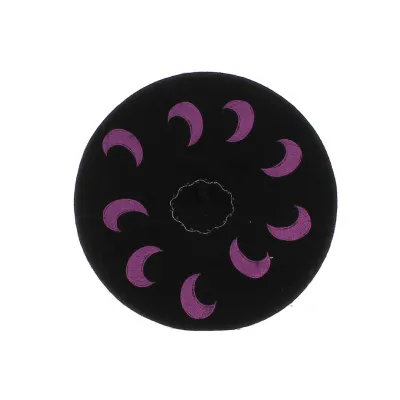 Black Basque Beret with Embroidered Purple Moon Motif