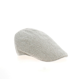 Beige Herringbone Flat Cap