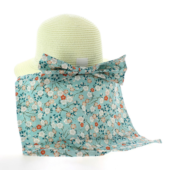 Palmira Floral Paper Straw Sun Hat with Neck Cover - Traclet