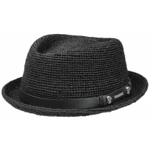 Chapeau Pork Pie Diamond Raffia Paille Noire - Stetson
