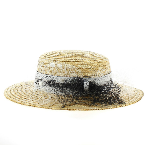 Black & White Lace Boater Hat