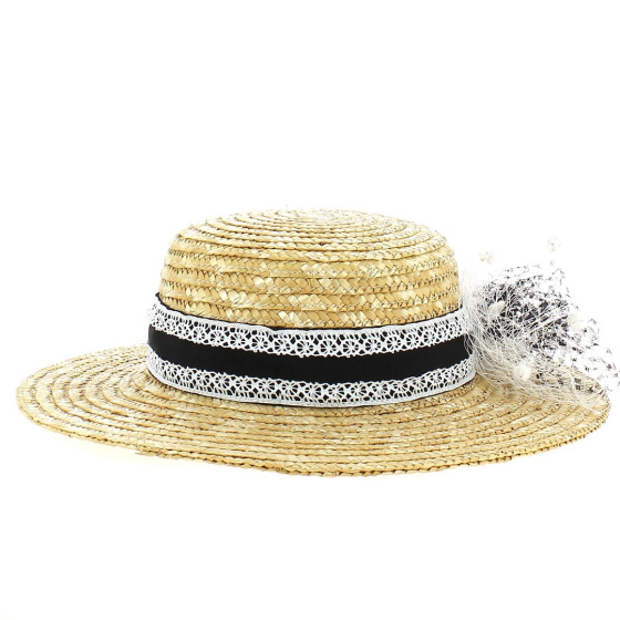 Black & White Lace Boater Hat