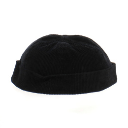 Black Lined Cotton Beanie