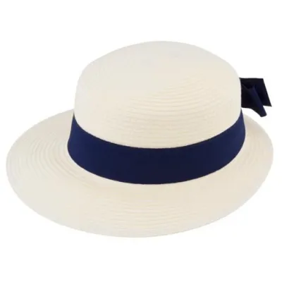 Casquette Palerme Grande Visière Naturel Ruban Marine - Traclet Reference : 22091| Chapellerie Traclet
